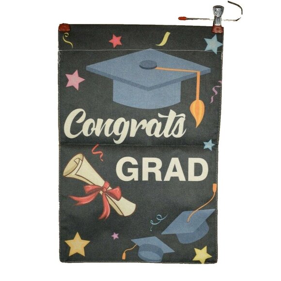 Congrats Grad 12 x 18 Double Sided Nylon Burlap Garden Flag - Picture 2 of 2
